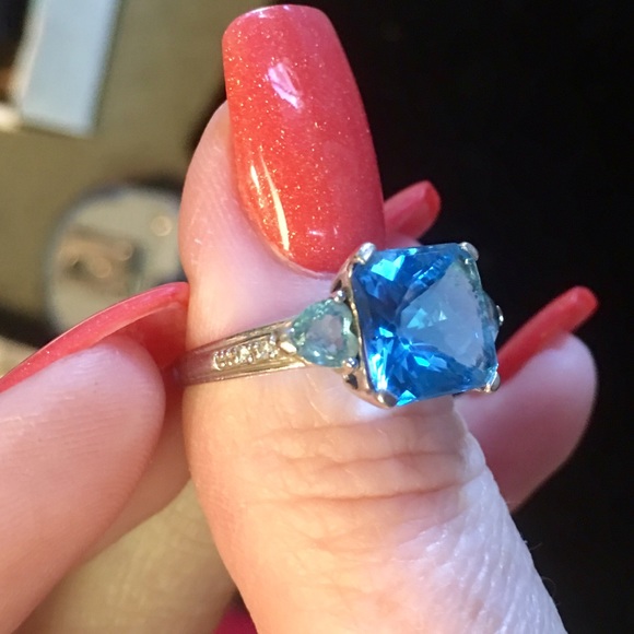 14k 585 white gold diamond 💎 & aquamarine 💍 - Picture 3 of 4